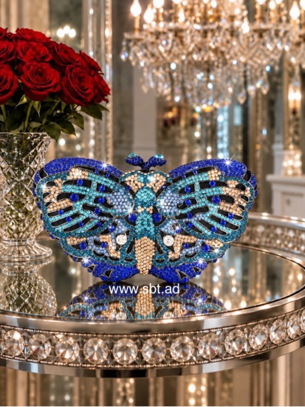 NWT Butterfly Clutch Purse Swarovski Crystal Rhinestone Luxury Evening Bag +Gift